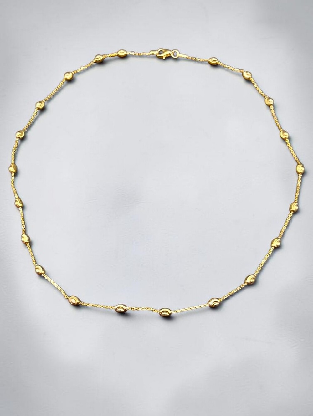 Italian 14K Yellow Gold Over Sterling Silver Fancy 3MM Beaded Chain Necklace - Picture 2 of 4